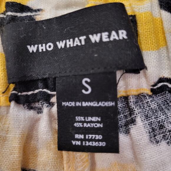 Who What Where Linen Rayon Yellow & Black Abstract Elastic Waist Shorts Small - Picture 9 of 9